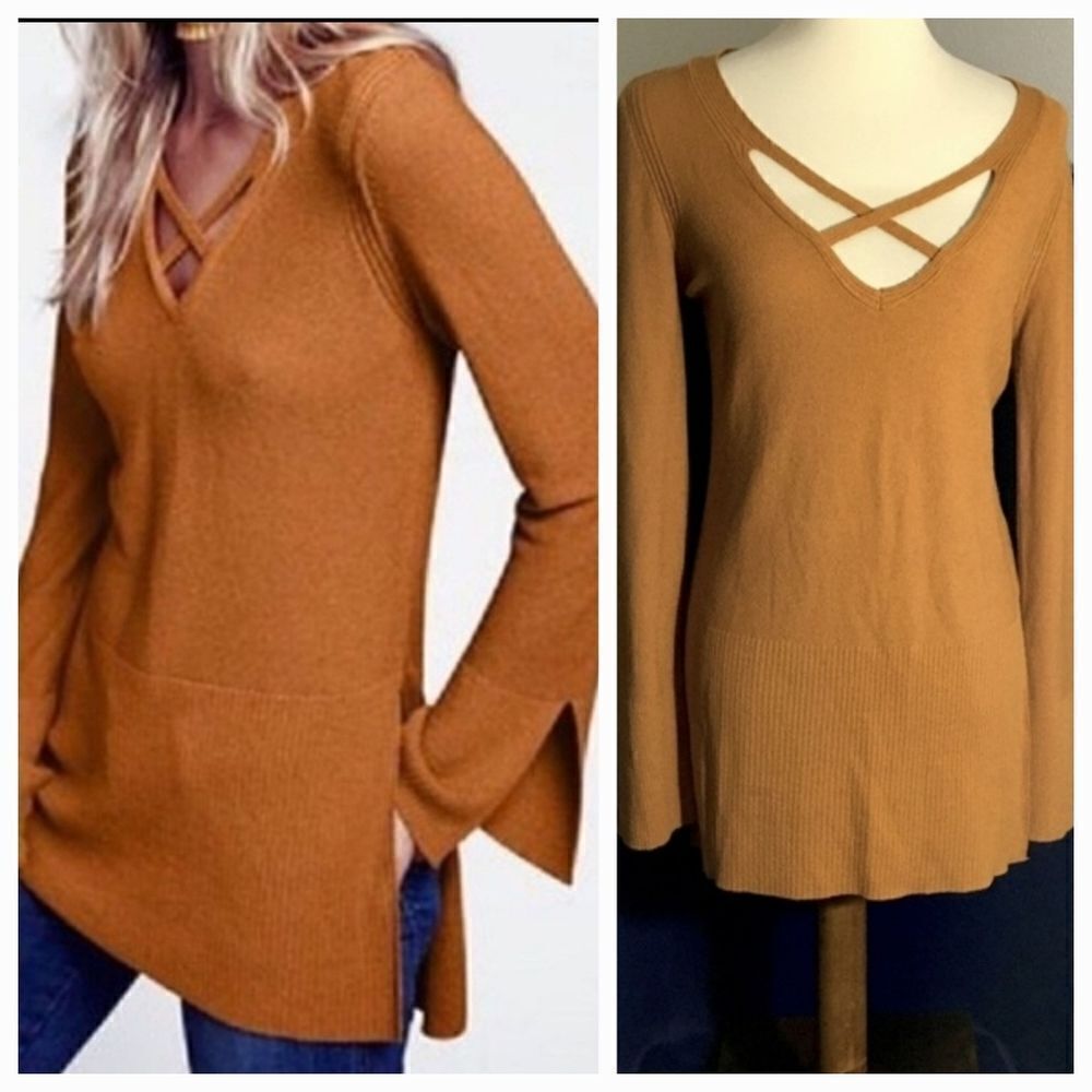 Free People Criss Crosd V Neck Tunic Bell Sleeves Top Size Small